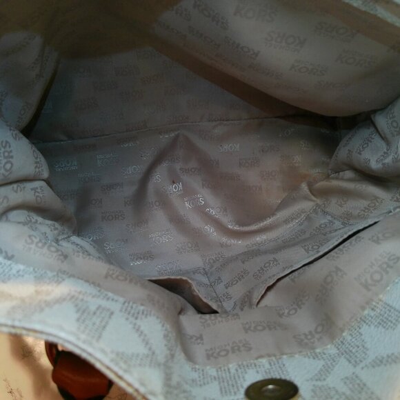 Michael Kors HAMILTON East West Tote Shoulder Bag VANILLA Canvas & Leather Used - Picture 8 of 16